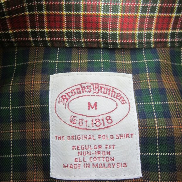 Brooks Brothers Mens M Brown Green Plaid LS Cotton Button Shirt Contrast Cuffs - Picture 3 of 10